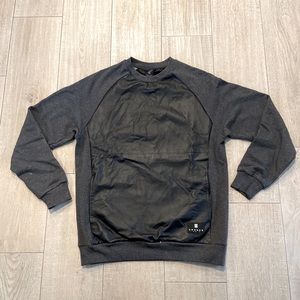 Crooks & Castles Black Leather and Gray Cotton Pullover Sweater w/pockets Medium